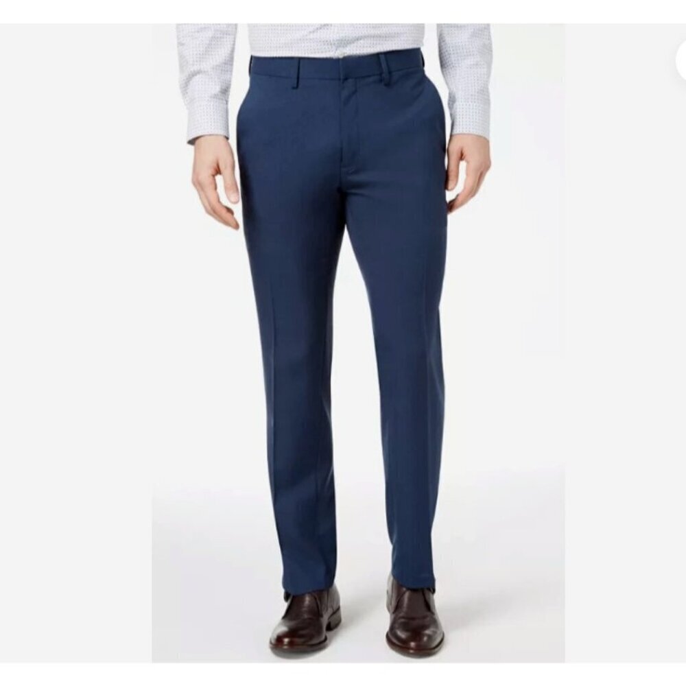 NWOT Kenneth Cole Reaction Men's 32x34 Slim Fit Techni-Cole Blue Dress Pants